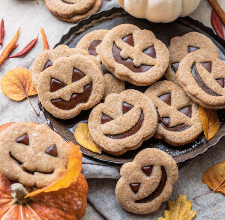 Milk Chocolate Stuffed Jack-O'-Lantern Cookies