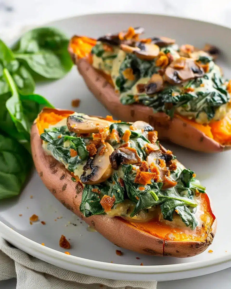 Stuffed Sweet Potatoes Creamy Delicious Easy Recipe 4 Creamy Mushroom and Spinach upscaled 68e29117645e1