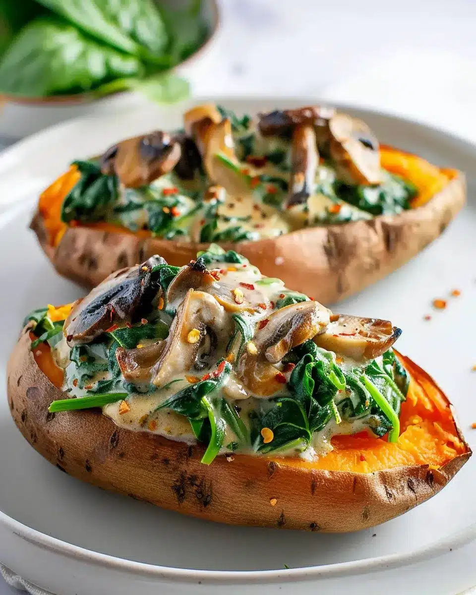 Stuffed Sweet Potatoes Creamy Delicious Easy Recipe 5 Creamy Mushroom and Spinach upscaled 68e2919094732