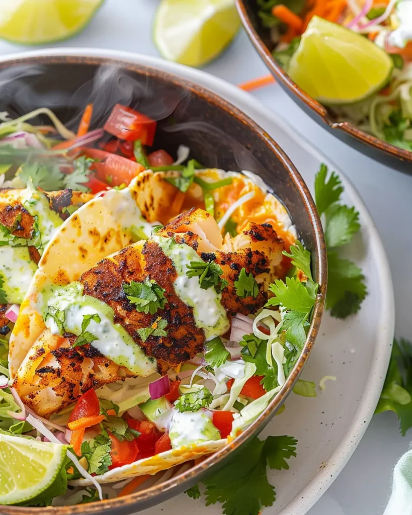 BLACKENED FISH TACO BOWLS WITH CILANTRO LIME SAUCE
