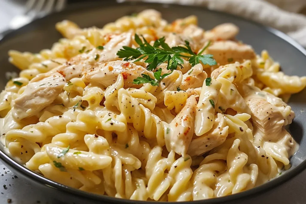 Creamy White Cheddar Garlic Cajun Chicken Pasta
