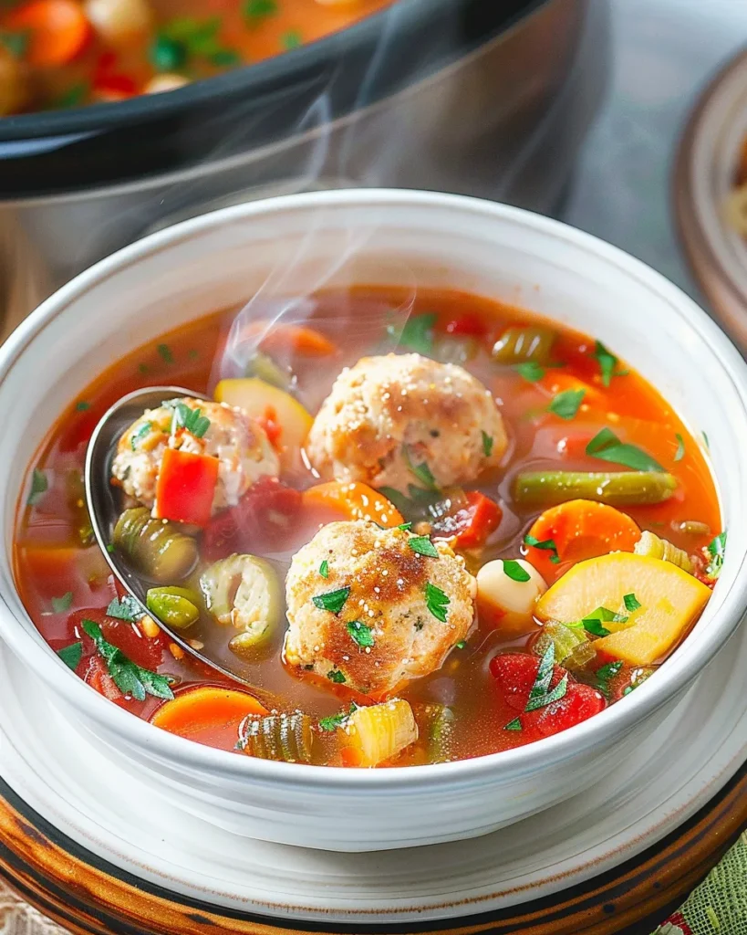 CROCKPOT CHICKEN MEATBALL &amp; VEGGIE SOUP