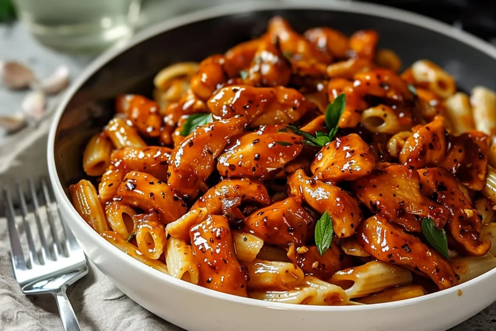 Sticky Honey Garlic BBQ Ranch Chicken Pasta