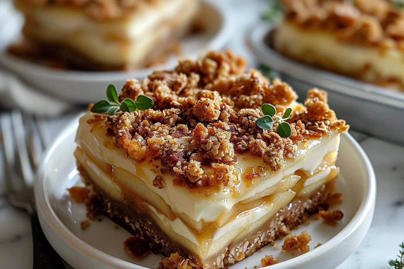 Apple Crisp Cheesecake Bars 3 174 sweet apple crisp cheesecake squares 4 69058153a9e94