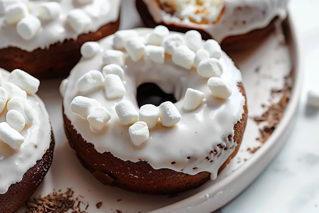 Hot Chocolate Donuts with Marshmallow Glaze
