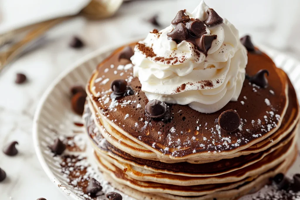 Hot Chocolate Pancakes with Whipped Cream